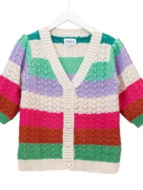 NWT FRNCH Paris Anthropologie Evelyn Rainbow Knit Cardigan Womens Size Small